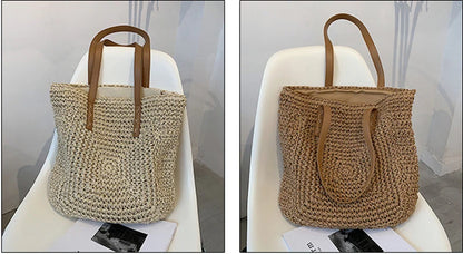 Handmade Woven Straw Beach Tote Bag