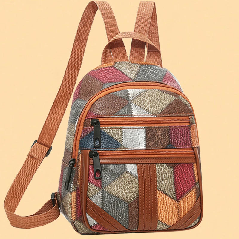 Vintage Patchwork PU Leather Casual Backpack