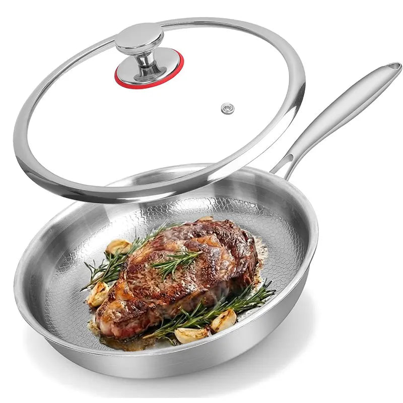 3-Layer Stainless Steel Chef’s Frying Pan with Glass Lid