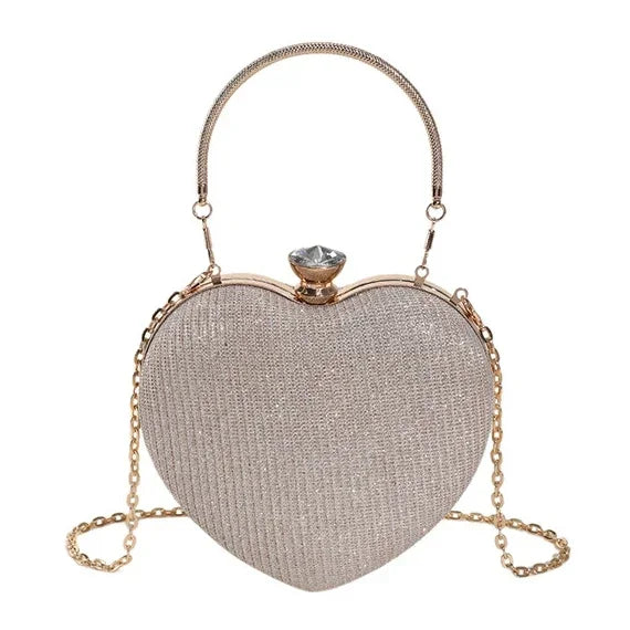 Heart-Shaped Evening Clutch Bag with Chain Strap