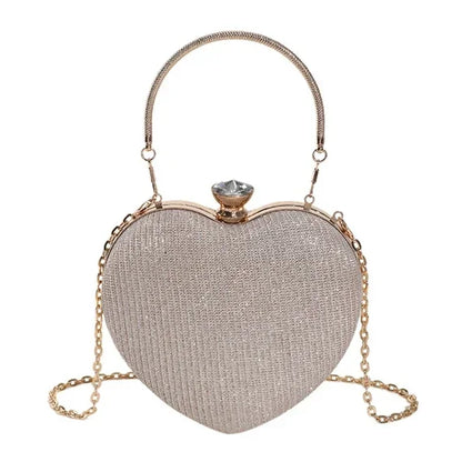 Heart-Shaped Evening Clutch Bag with Chain Strap