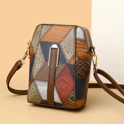 Vintage Patchwork Shoulder Bag with Zipper Closure