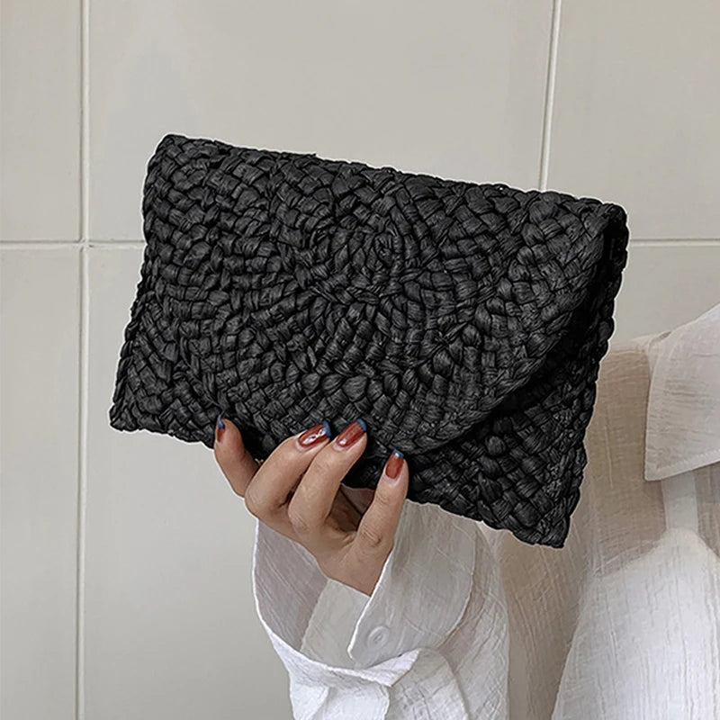 Women’s Handwoven Straw Envelope Clutch Bag