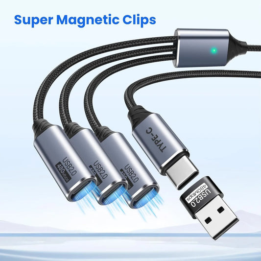 USB-C 3-Port Splitter Hub with USB Adapter