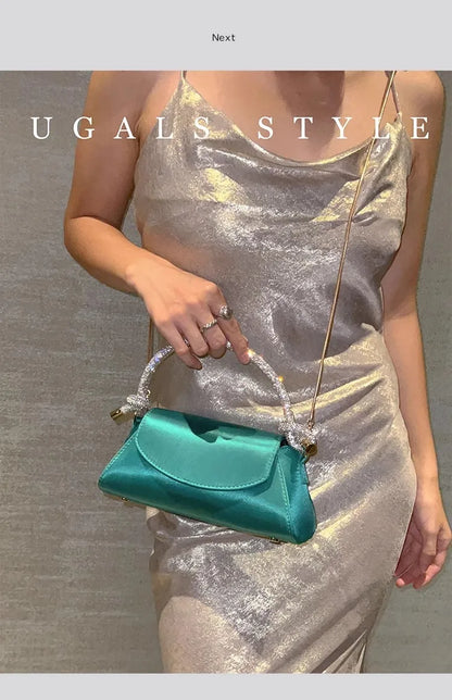 Satin Crystal Handle Evening Bag