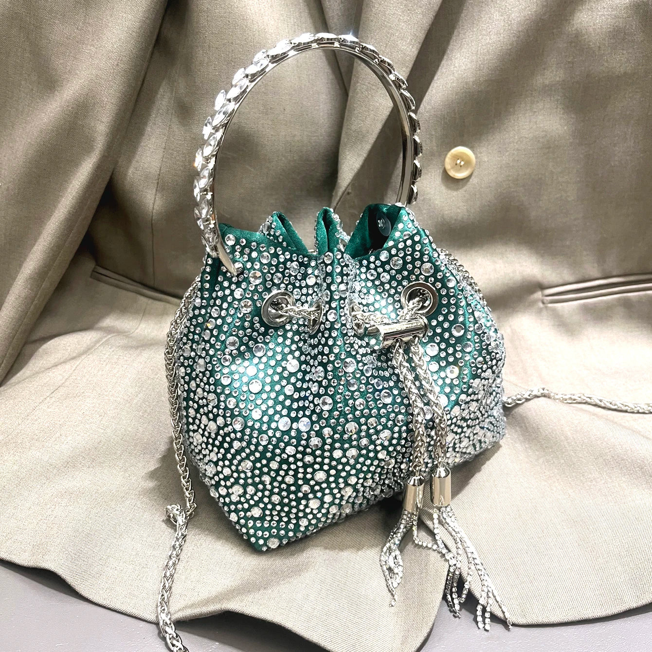 Luxury Rhinestone Bucket Evening Bag
