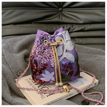 Floral Embroidered Bucket Crossbody Bag
