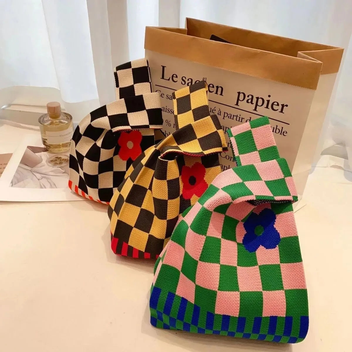 Handmade Knitted Knot Wrist Tote Bag