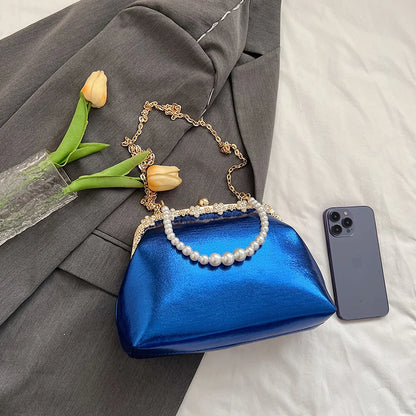 Luxury Pearl Chain Minaudière Shoulder Bag
