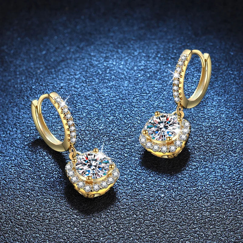 18K Gold Square Moissanite Drop Earrings