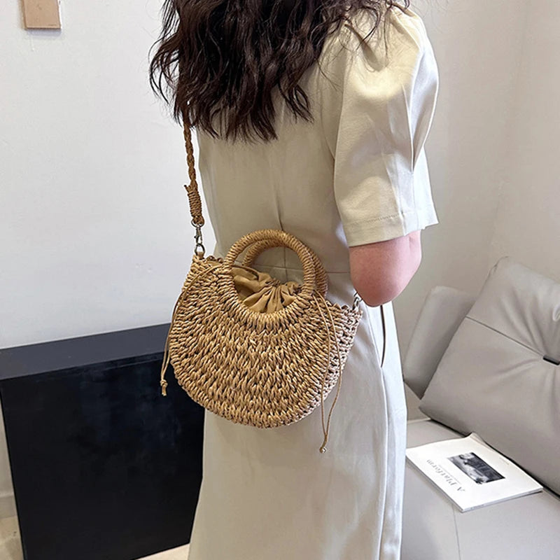 Handwoven Straw Rattan Crossbody Beach Bag