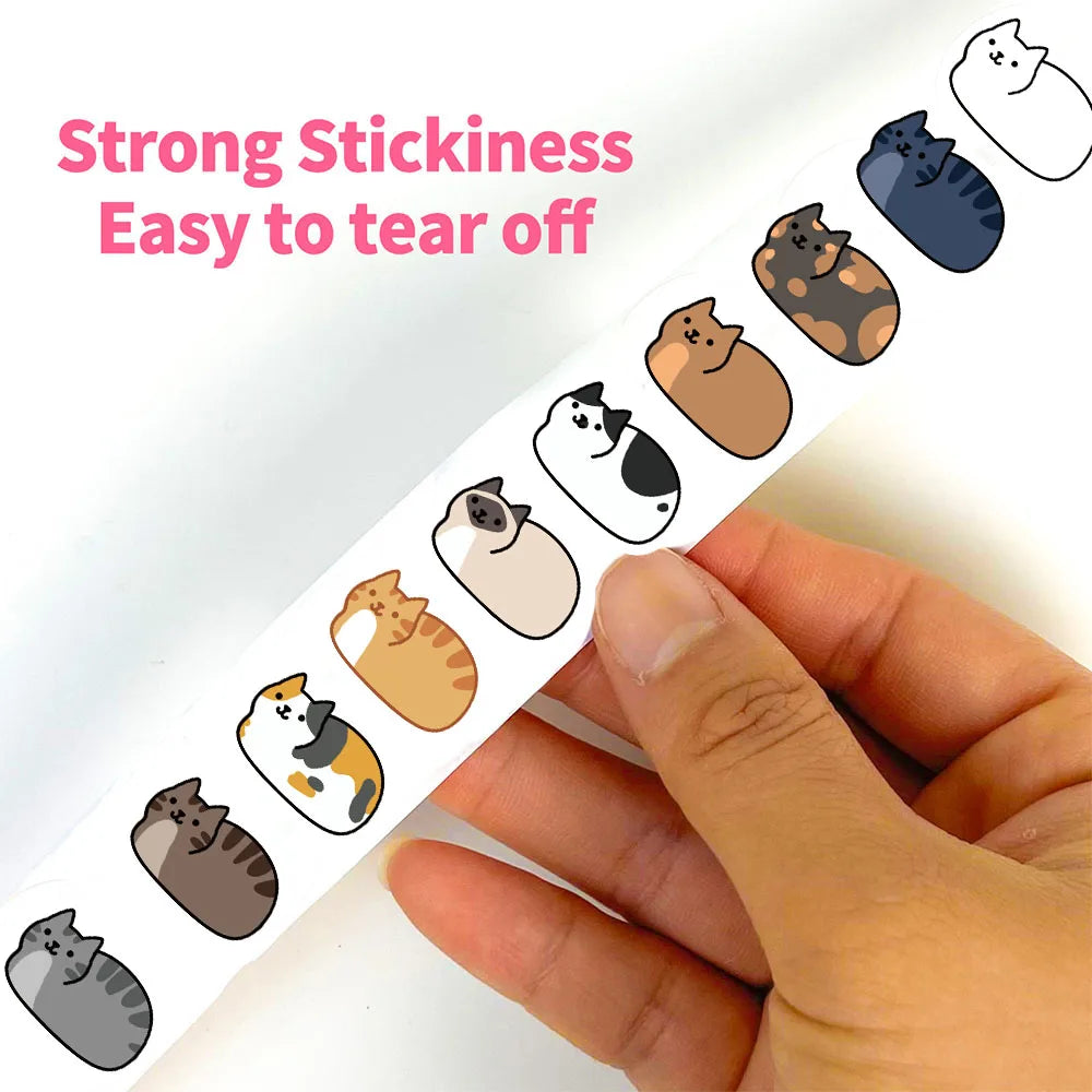 500 Cute Cartoon Cat Roll Stickers