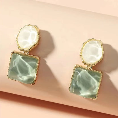 Round Square Crystal Stone Drop Earrings