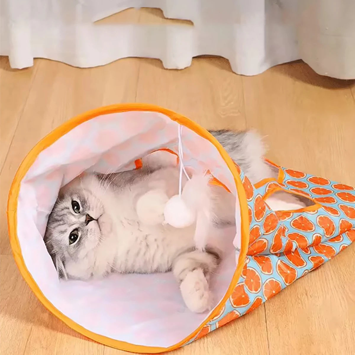 Collapsible Cat Tunnel Toy with Rattle & Teaser