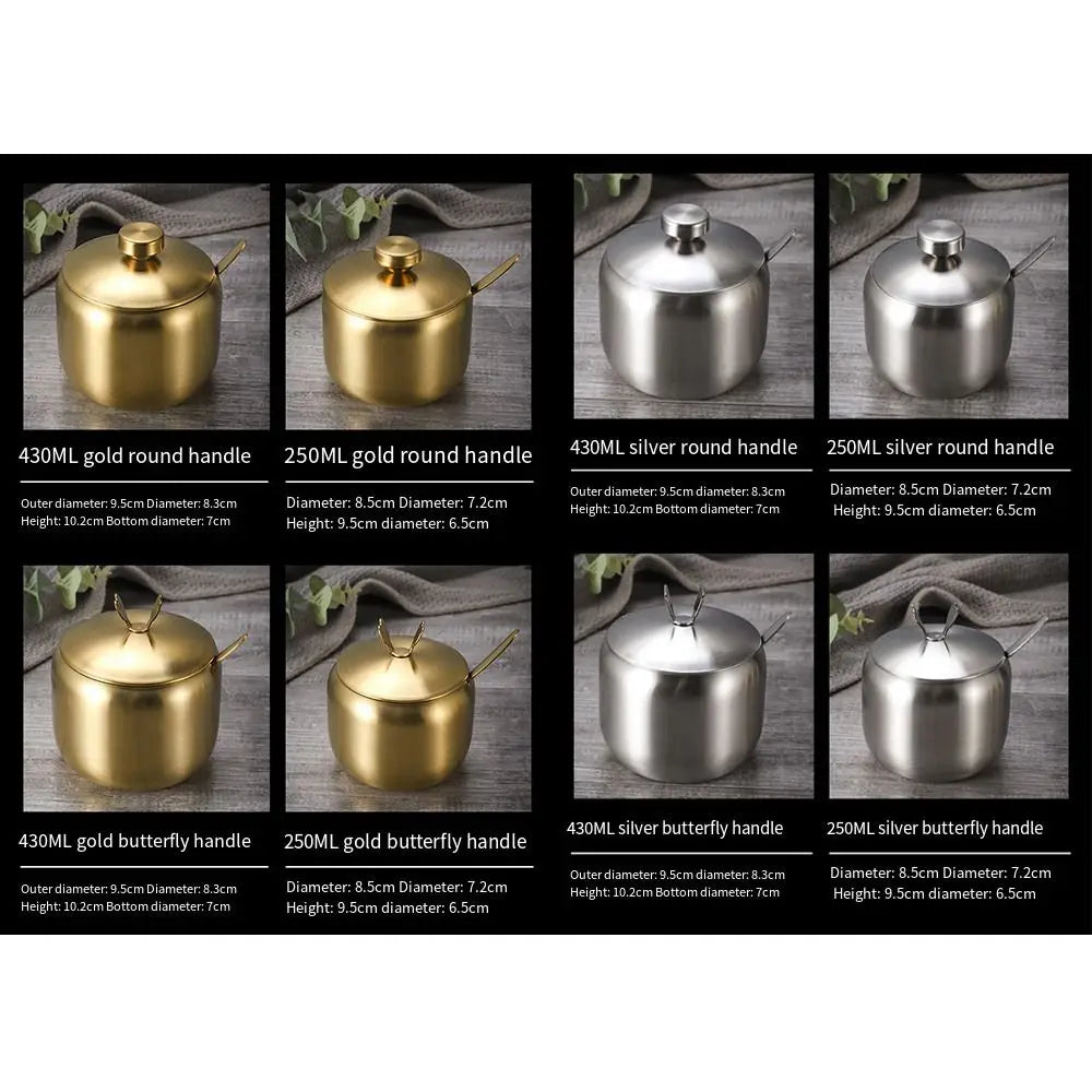 Stainless Steel Sugar Bowl with Lid & Spoon