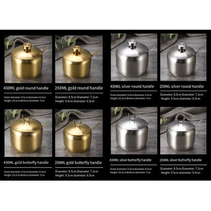 Stainless Steel Sugar Bowl with Lid & Spoon