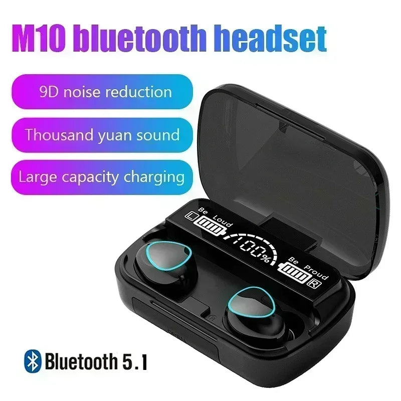 M10 TWS Bluetooth 5.3 Wireless Earbuds with LED Charging Case