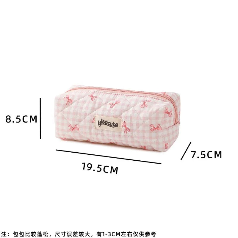 Fresh Plaid Bow Print Pencil Case