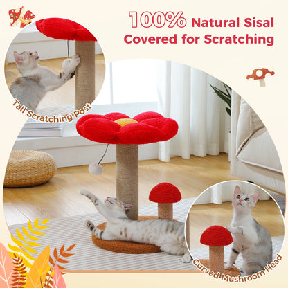 Flower Cat Scratching Tree with Mushroom Scratcher & Plush Bed
