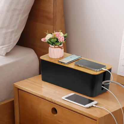 Bamboo Cable Management Storage Box