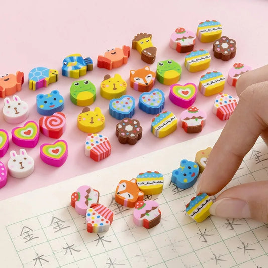 Mini Cartoon Eraser Set – Fruit, Animal & Heart Capsule Collection