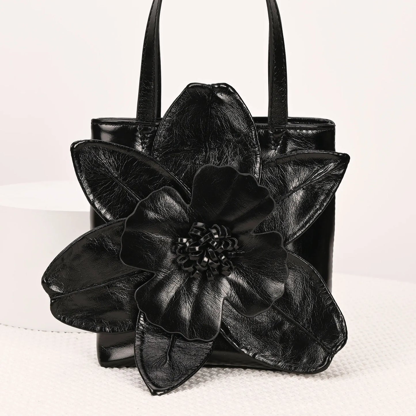 3D Floral PU Leather Bucket Handbag
