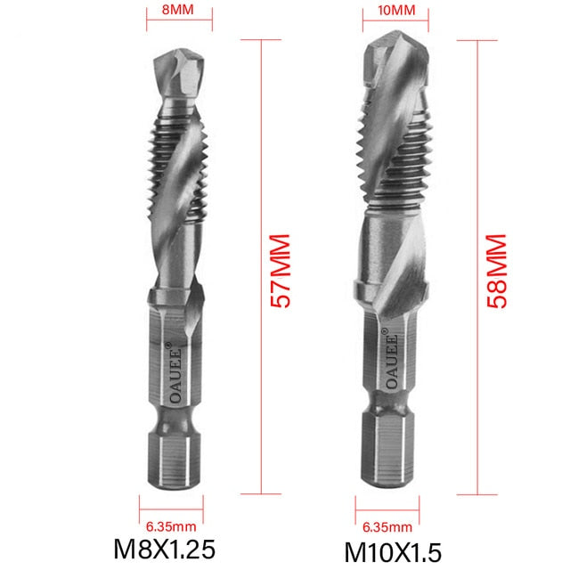 1/2/3/6Pcs Tap Drill Bit Hex Shank Titanium Plated HSS Screw Thread