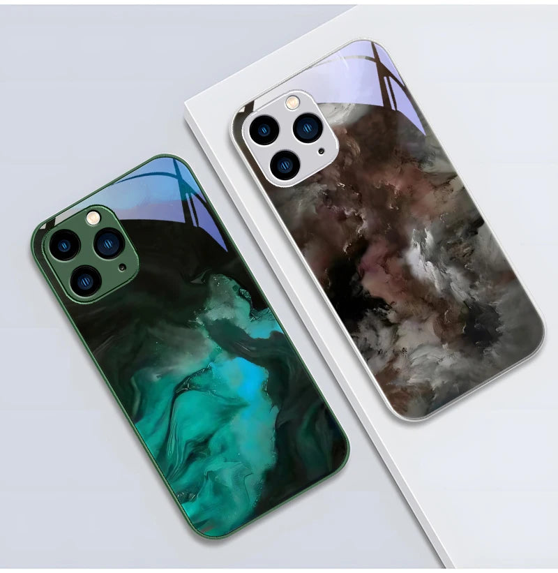 Tempered Glass Marble Effect iPhone Case