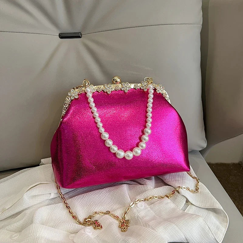 Luxury Pearl Chain Minaudière Shoulder Bag