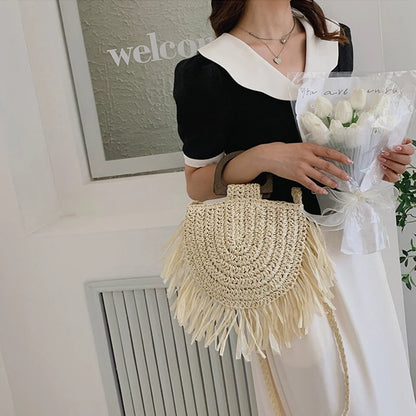Handwoven Bohemian Straw Shopper Tote Bag
