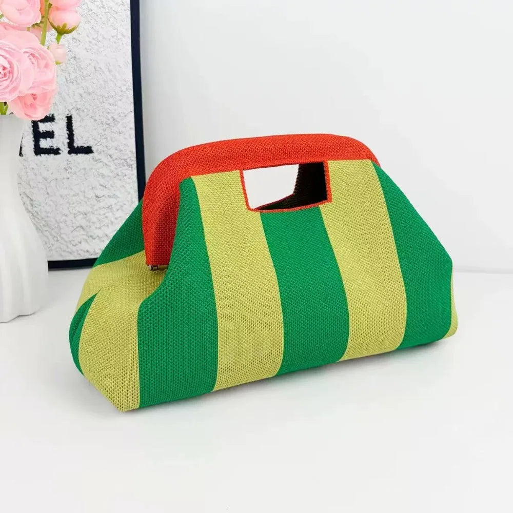 Striped Woven Knit Cosmetic Bag