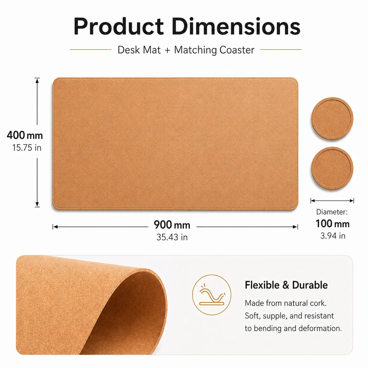 Natural Cork Desk Mat & Coaster Set
