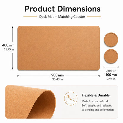 Natural Cork Desk Mat & Coaster Set