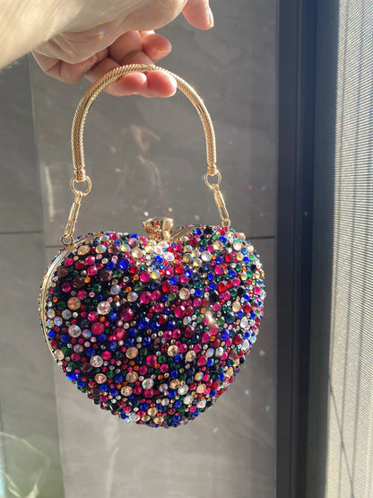 Luxury Heart Crystal Rhinestone Evening Clutch Bag