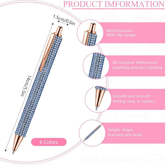 Sparkly Retractable Black Ink Pens for Office, School & Gifts