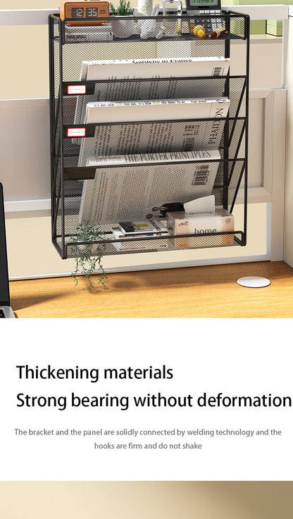 Mesh Desk File Organizer, 5-Tier Vertical Document Tray with Wall Mount Option