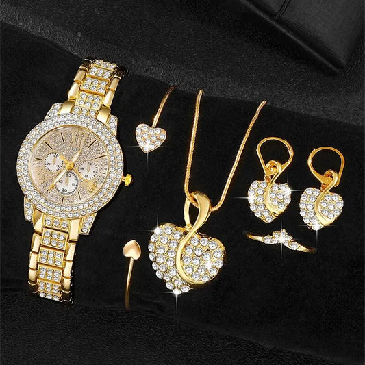 Women’s Rhinestone Quartz Watch Jewelry Set