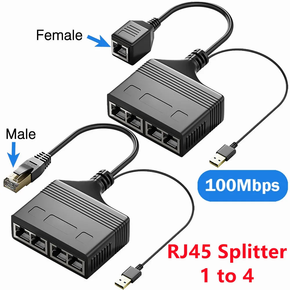 1-to-4 RJ45 Ethernet Network Splitter Adapter
