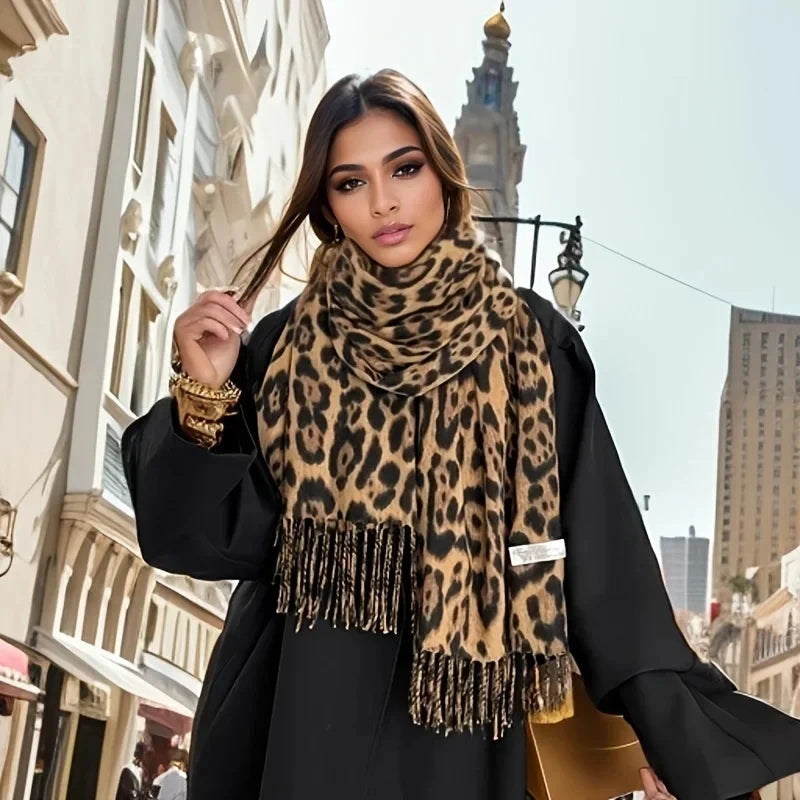 Women’s Leopard Tassel Winter Scarf