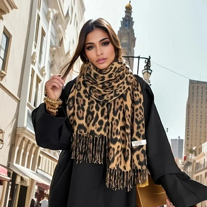 Women’s Leopard Tassel Winter Scarf