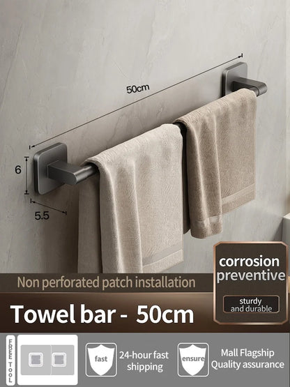 No-Drill Adhesive Bathroom Towel Bar & Rack