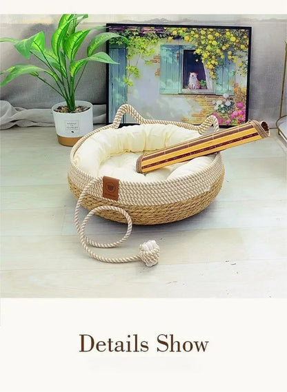 Handwoven Wicker Cat Bed