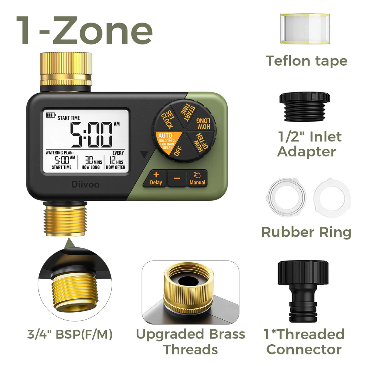 Programmable Garden Water Timer with Brass Fittings
