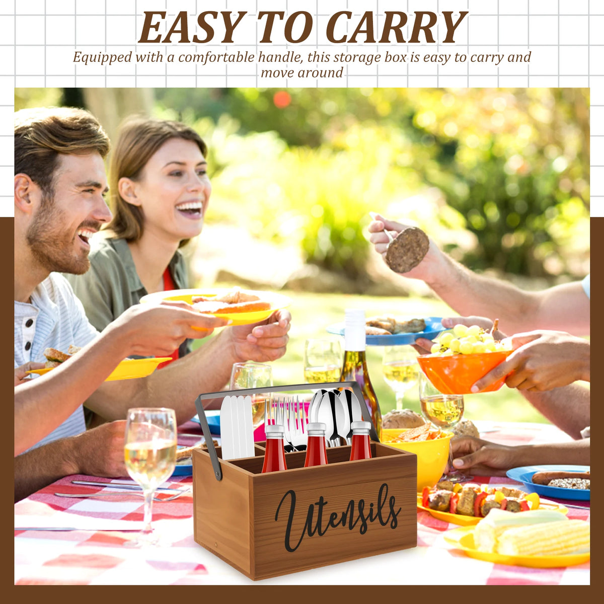 Wooden Tableware Storage Box with Handle