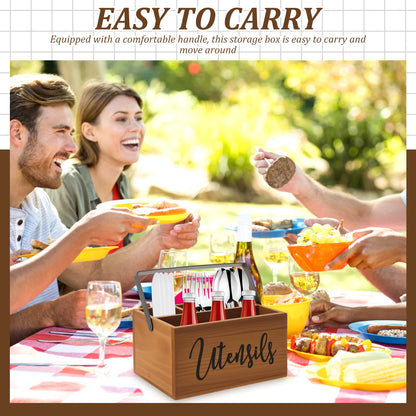 Wooden Tableware Storage Box with Handle