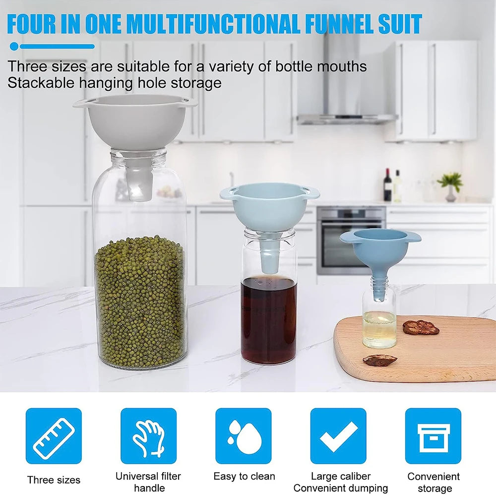 4-in-1 Kitchen Funnel Set with Detachable Strainer