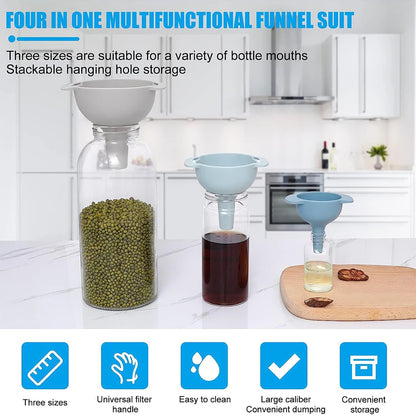4-in-1 Kitchen Funnel Set with Detachable Strainer