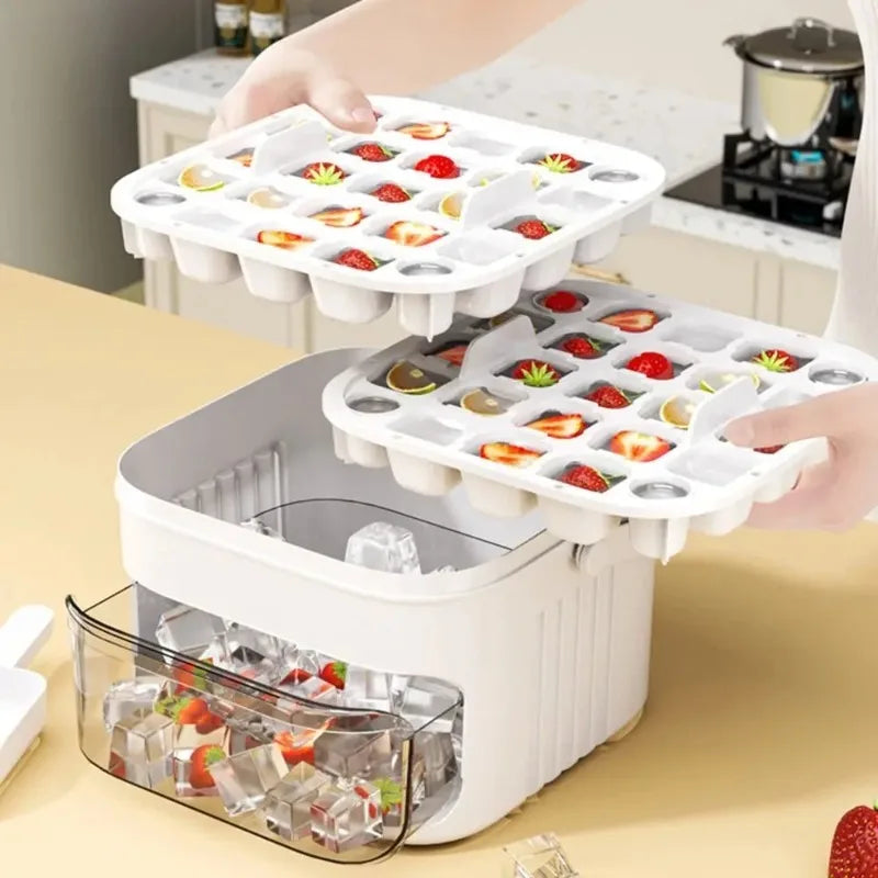 50-Grid Press Ice Cube Maker with Storage Box