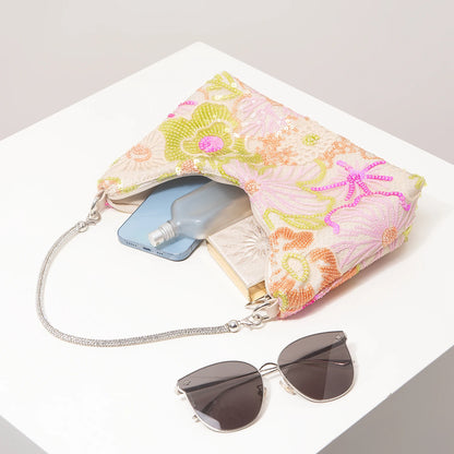 Floral Embroidered Sequin Shoulder Bag