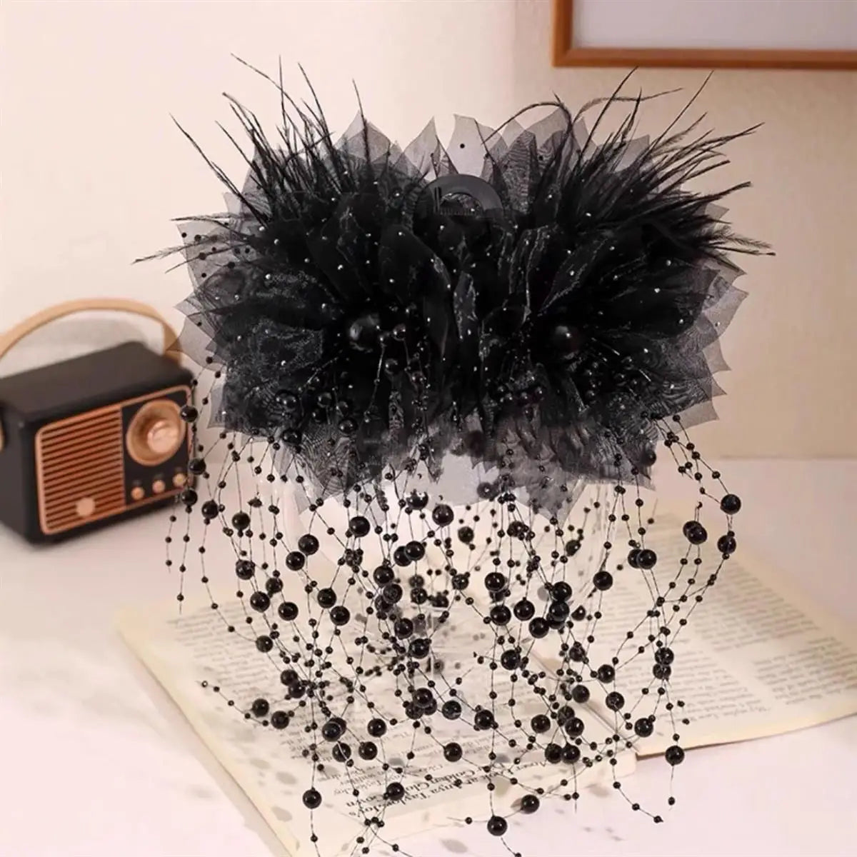 Floral Feather Pearl Hair Claw Clip